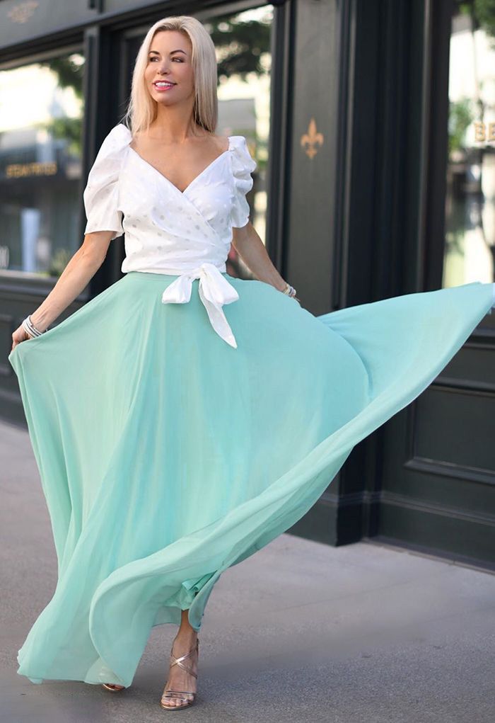 Timeless Favorite Chiffon Maxi Skirt in Mint